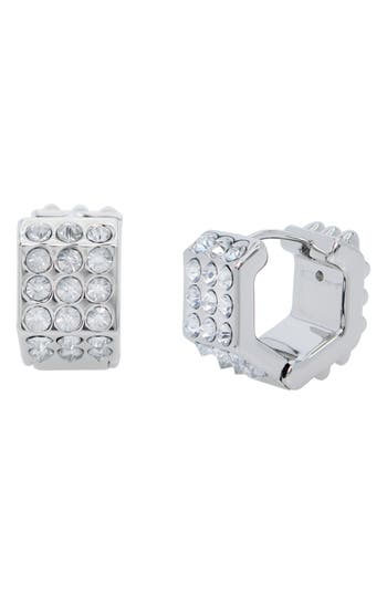 Allsaints Pavé Crystal Geometric Link Chubby Hoop Earrings In Metallic