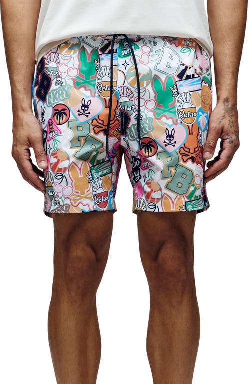Psycho Bunny Marco Print Swim Trunks In Multi