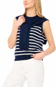 Stripe Front Tie Sleeveless Sweater