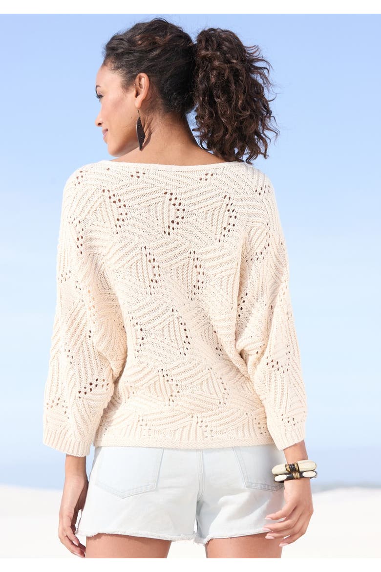 Oversized Open Work Sweater, Alternate, color, Beige