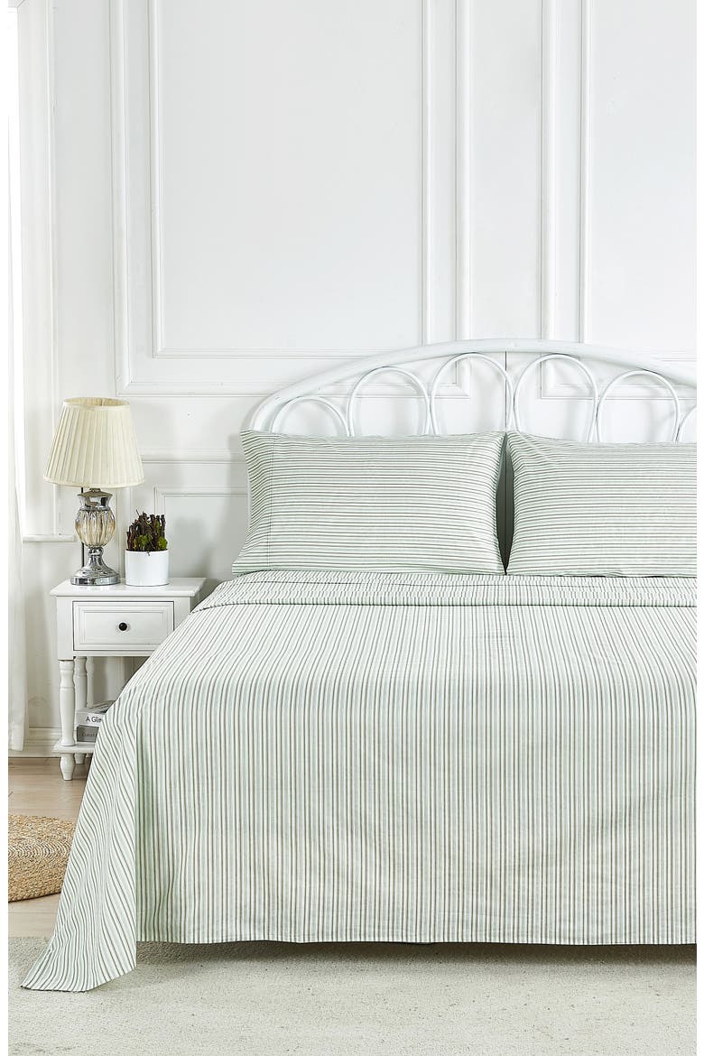 Percale Stripe 200 Thread Count Sheet Set, Alternate, color, GREEN