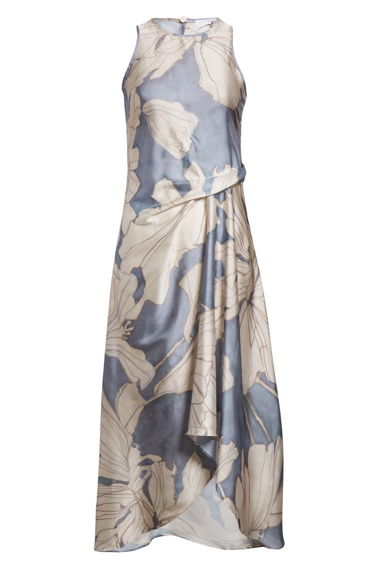 Mieke Floral Sleeveless Satin Dress, Alternate, color, BLUE