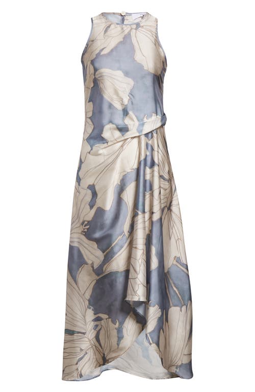 Reiss Mieke Floral Sleeveless Satin Dress In Blue