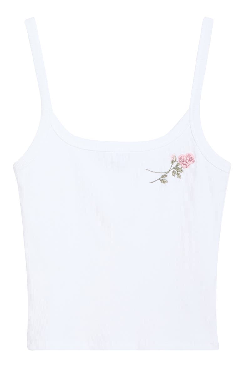 Couch Date Rose Embroidered Crop Rib Tank, Alternate, color, WHITE/ PINK ROSE