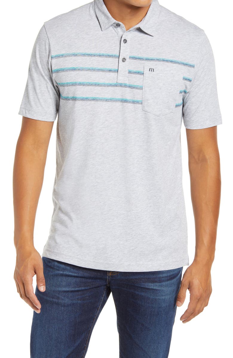 TravisMathew Overboard Stripe Pocket Polo, Main, color, Heather Grey