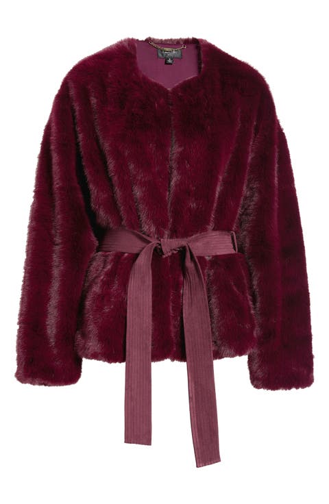 Tie Waist Faux Fur Jacket