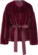 Tahari ASL Tie Waist Faux Fur Jacket