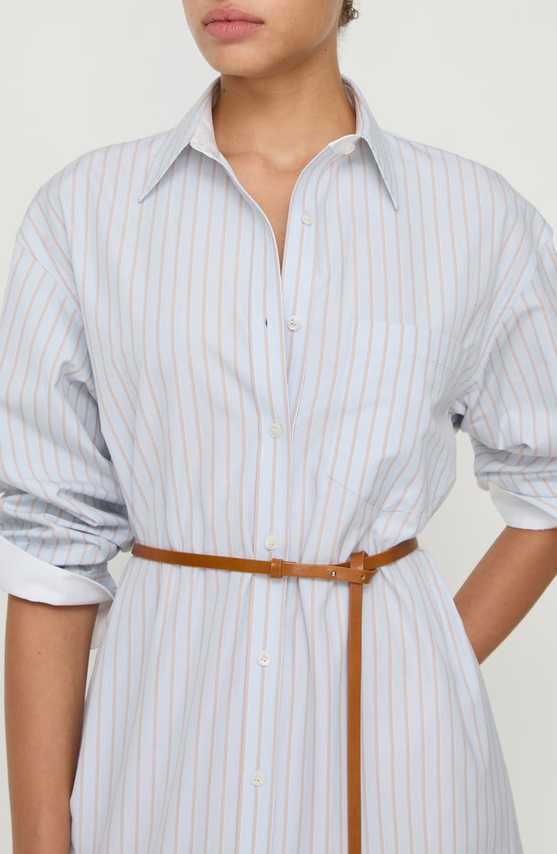 Lafayette 148 New York Aurora Stripe Long Sleeve Belted Oversize Cotton Poplin Midi Shirtdress, Alternate, color, Glacier Blue Multi