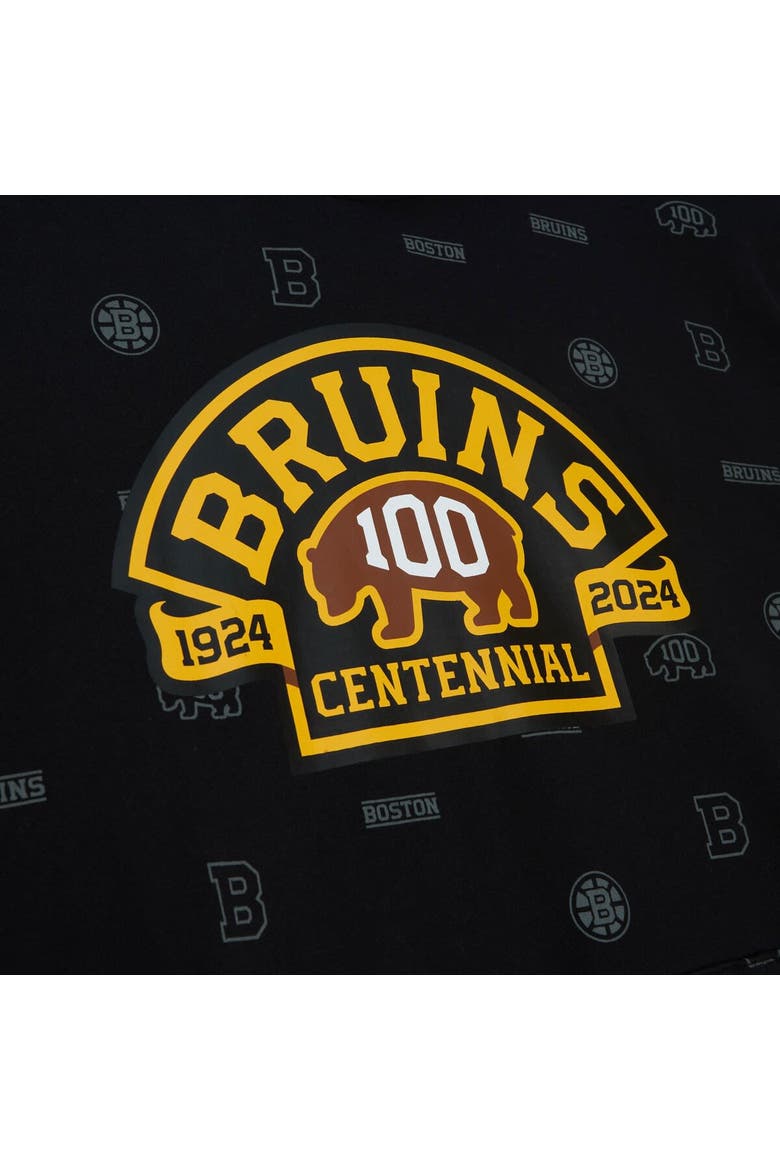 Men's Mitchell & Ness Black Boston Bruins 100th Anniversary Allover Print Pullover Hoodie, Alternate, color, Black