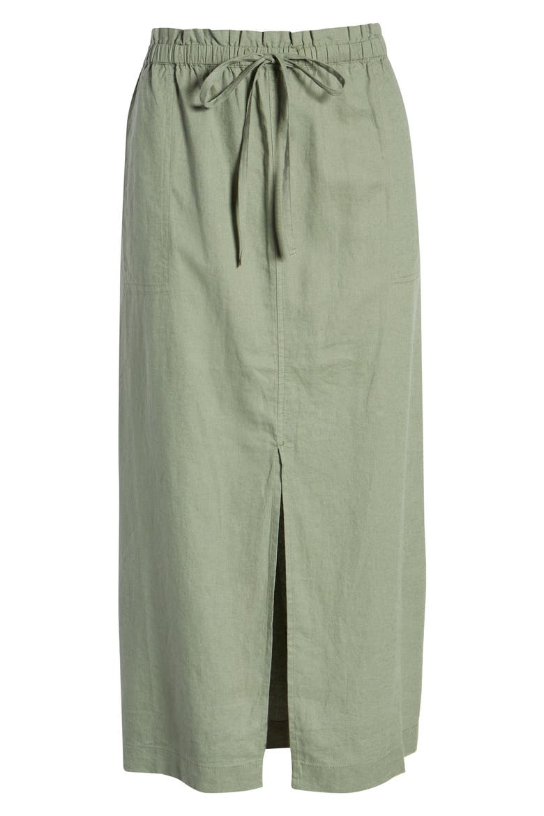 LINEN FRONT SLIT MIDI SKIRT, Alternate, color, GREEN DUNE