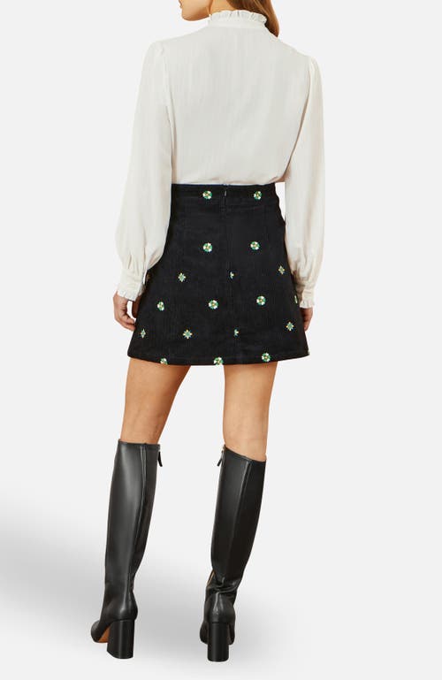 Yumi Flower Embroidered Cord Mini Skirt In Black