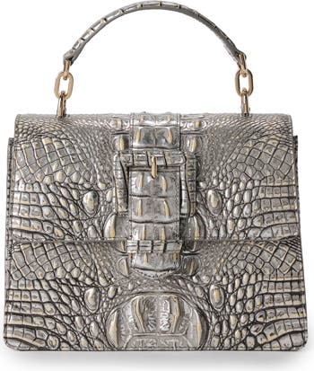 Brahmin Gray Metallic Croc Embossed Leather hotsell Handbag