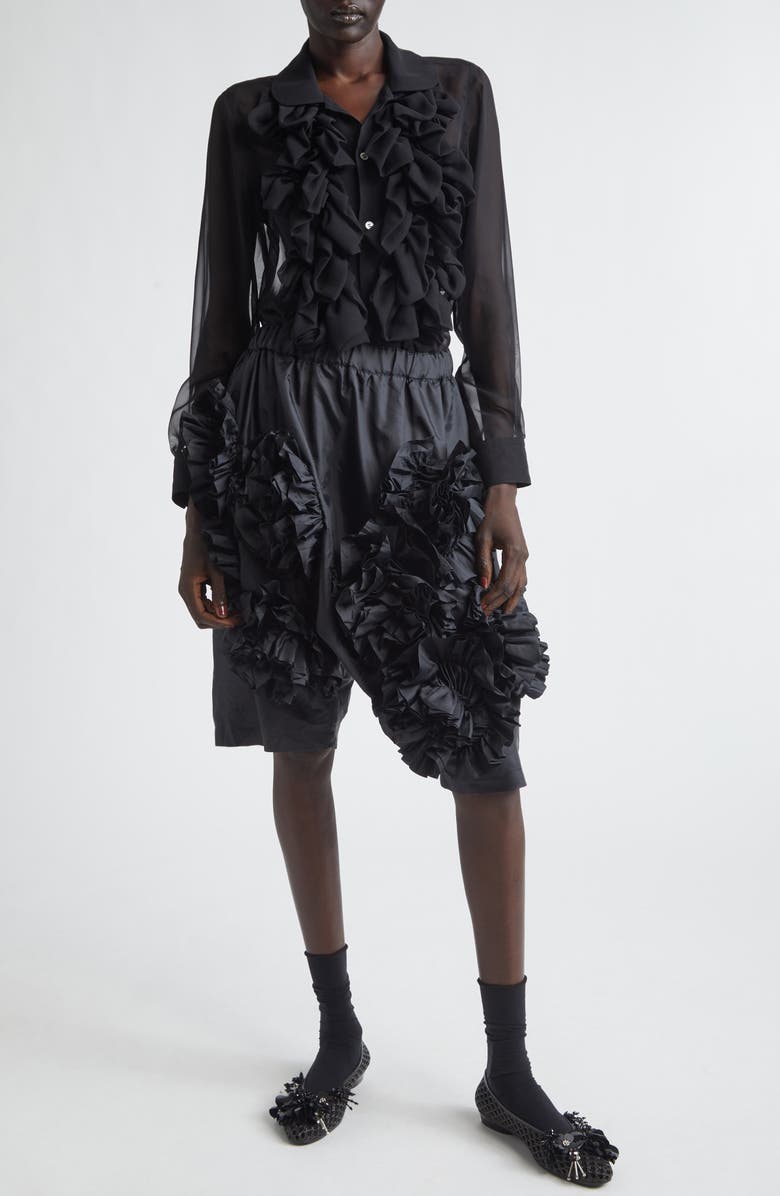 Comme des Garçons Comme des Garçons Ruffle Sheer Crepe Button-Up Shirt, Alternate, color, Black