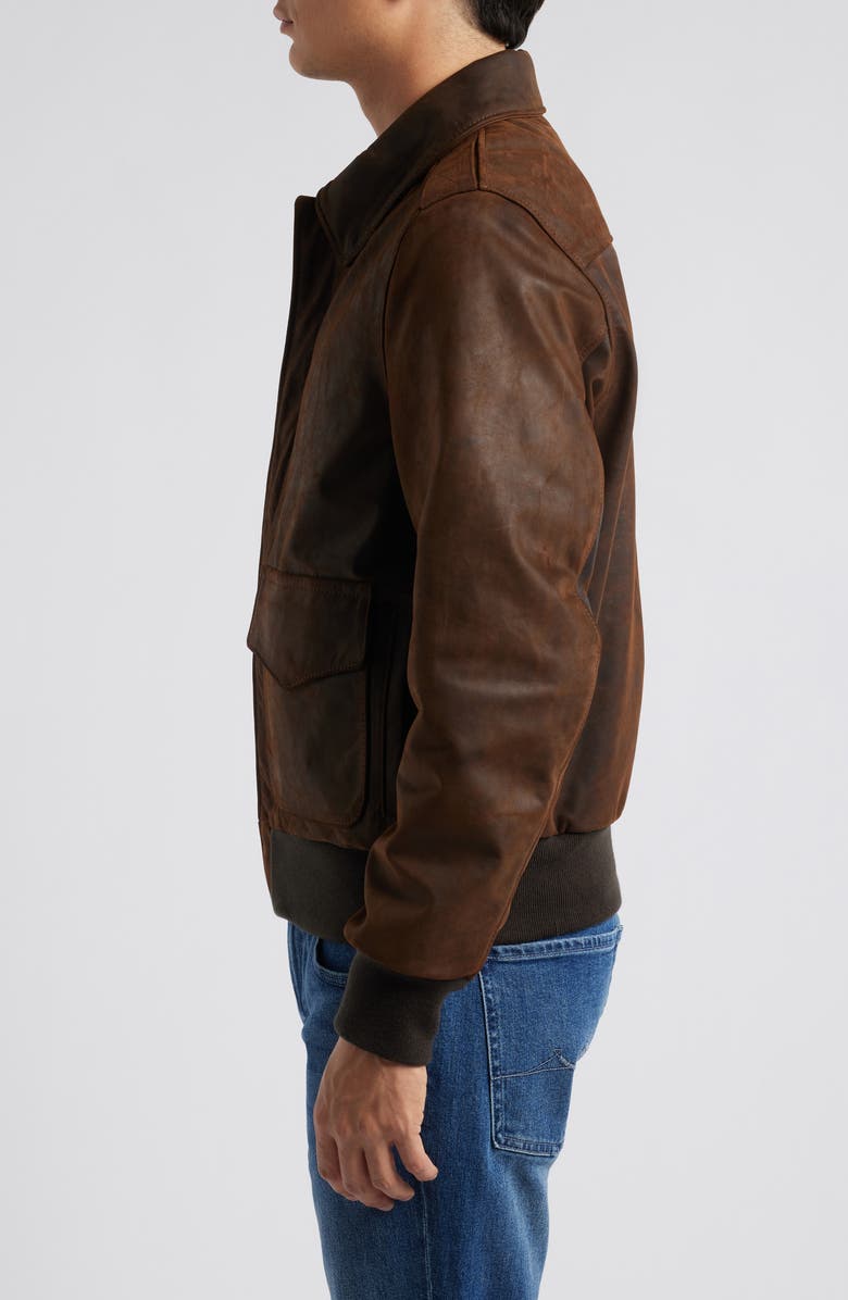 Schott NYC Lightweight Leather Flight Jacket, Alternate, color, Brown