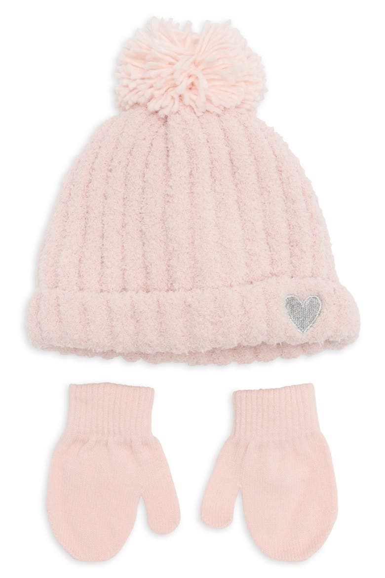 Kids' Fuzzy Beanie & Mittens Set, Main, color, PINK COMBO
