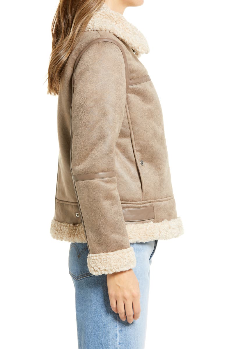 Sam Edelman Short Faux Shearling Trim Aviator Jacket, Alternate, color, Lt. Khaki