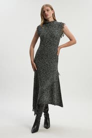 Karen Millen Tweed Yarn Fringe Trim Knitted Dress