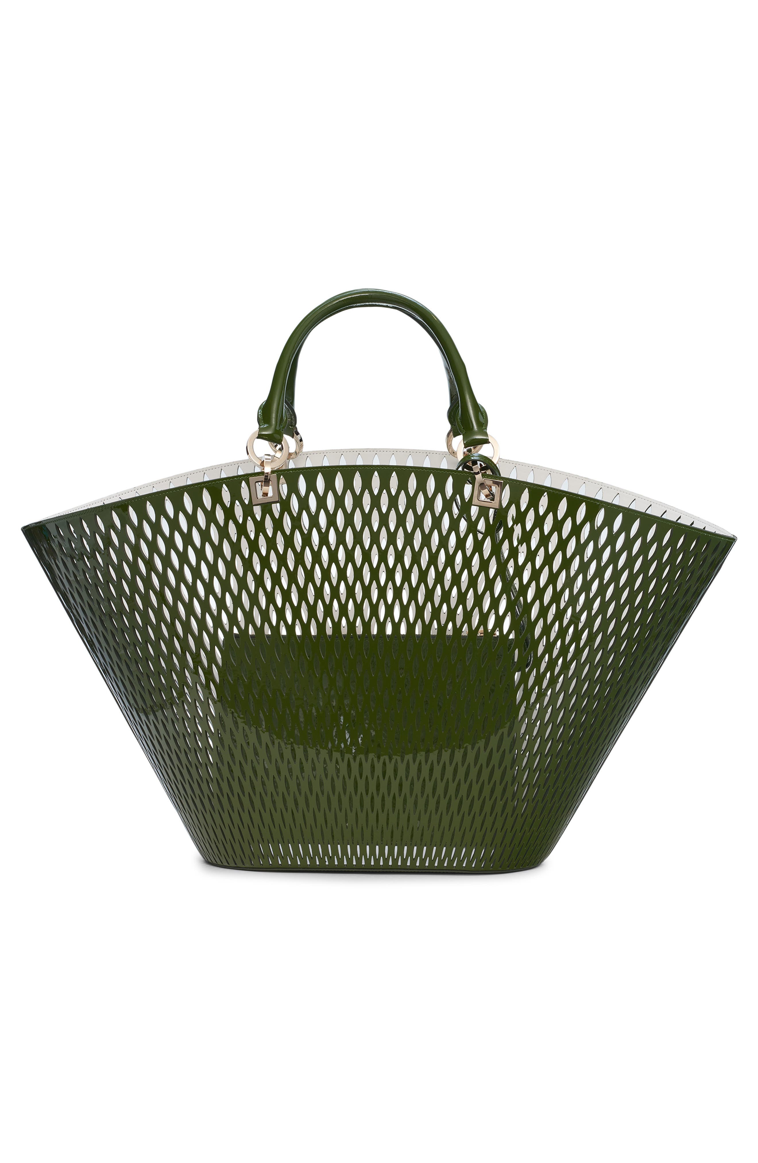 TOM FORD Large Panier Cutout Patent Leather Tote, Alternate, color, Chive