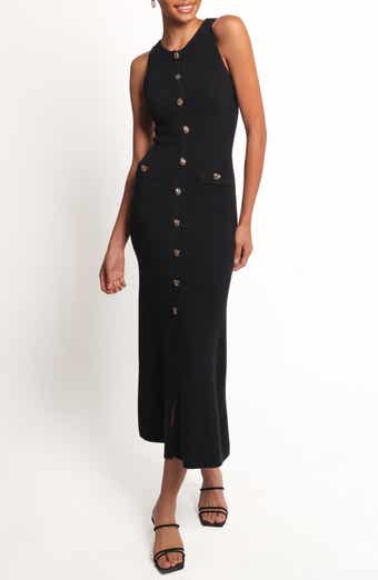 Sleeveless Rib Button-Up Sweater Midi Dress