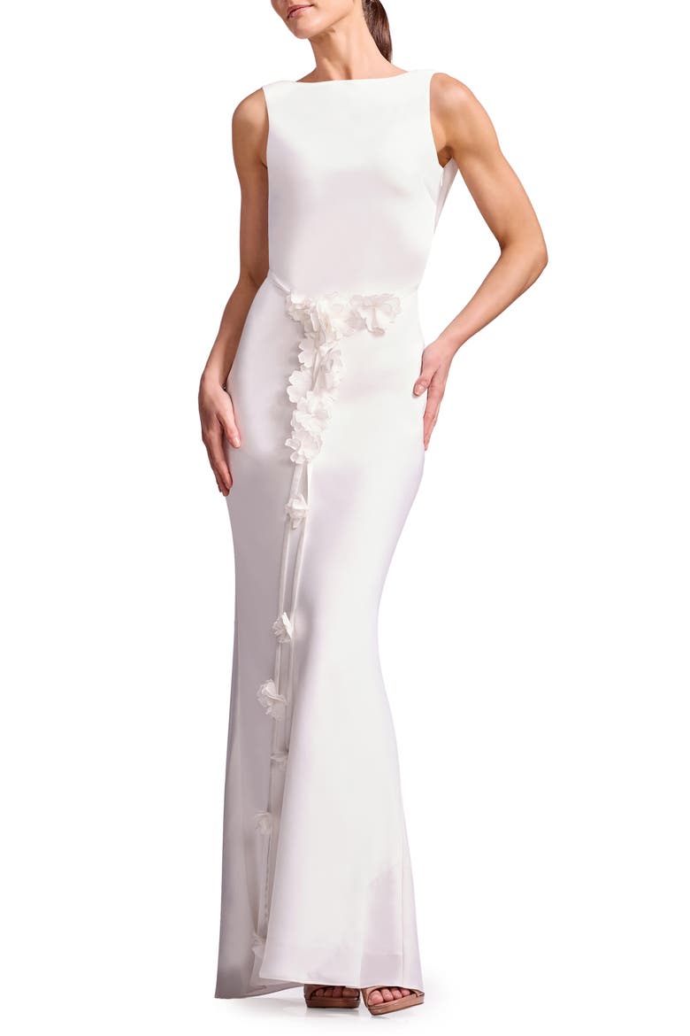 Eloise Floral Cowl Back Gown, Main, color, WHITE