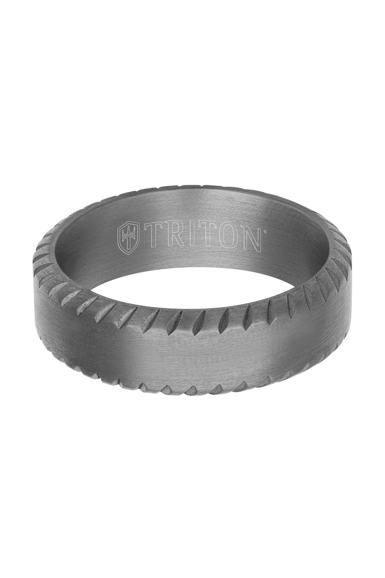7MM Tantalum Ring with Milgrain Finish and Bevel Edge, Alternate, color, Metallic Silver