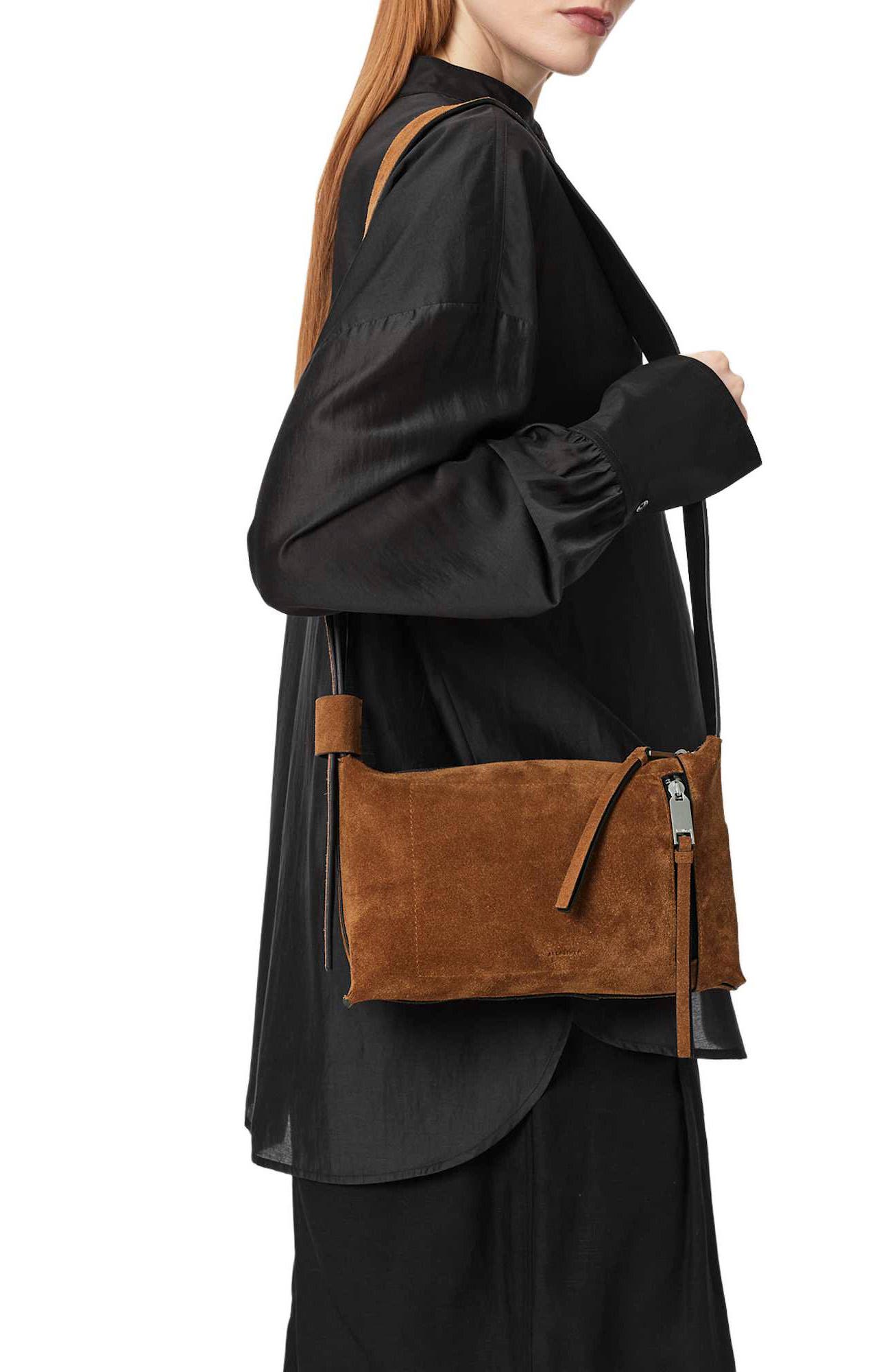 Small Alba Zip Suede Crossbody Bag, Alternate, color, ARIZONA TAN BROWN