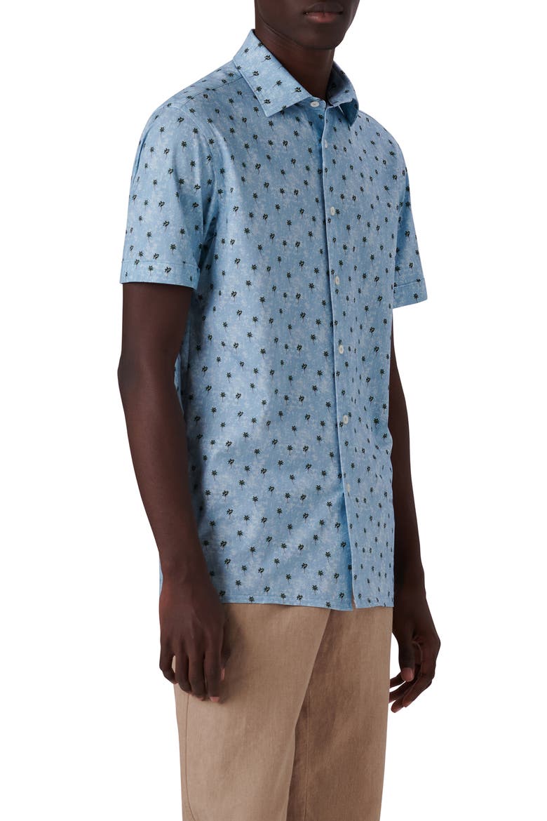 Bugatchi OoohCotton® Palm Tree Print Short Sleeve Button-Up Shirt (Men ...