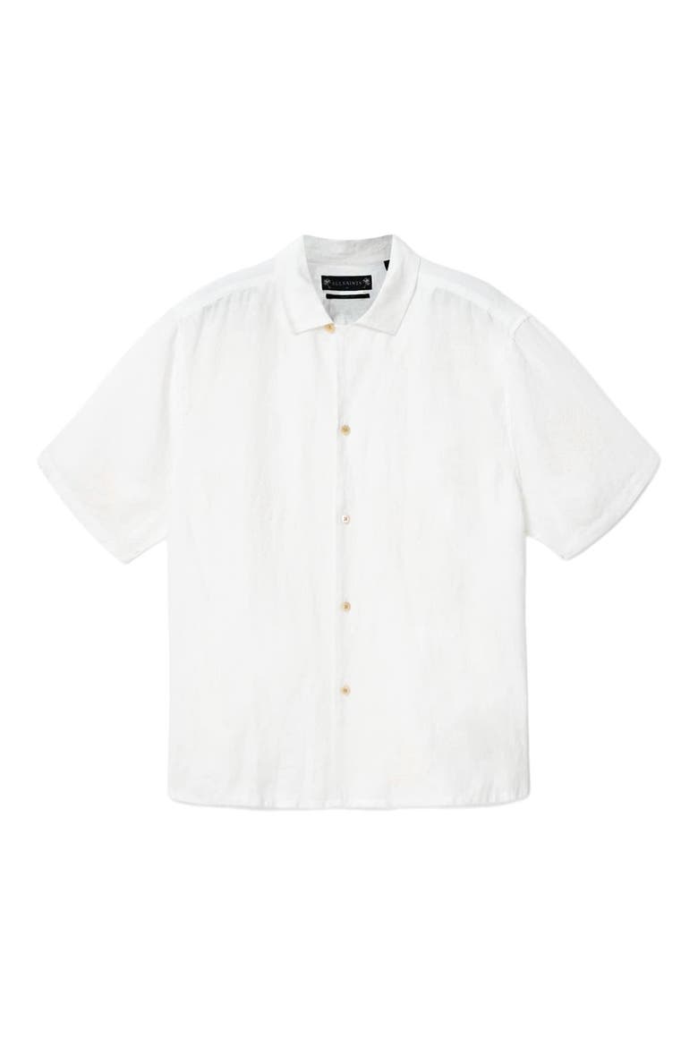 Sepal Embroidered Linen Camp Shirt, Alternate, color, WHITE