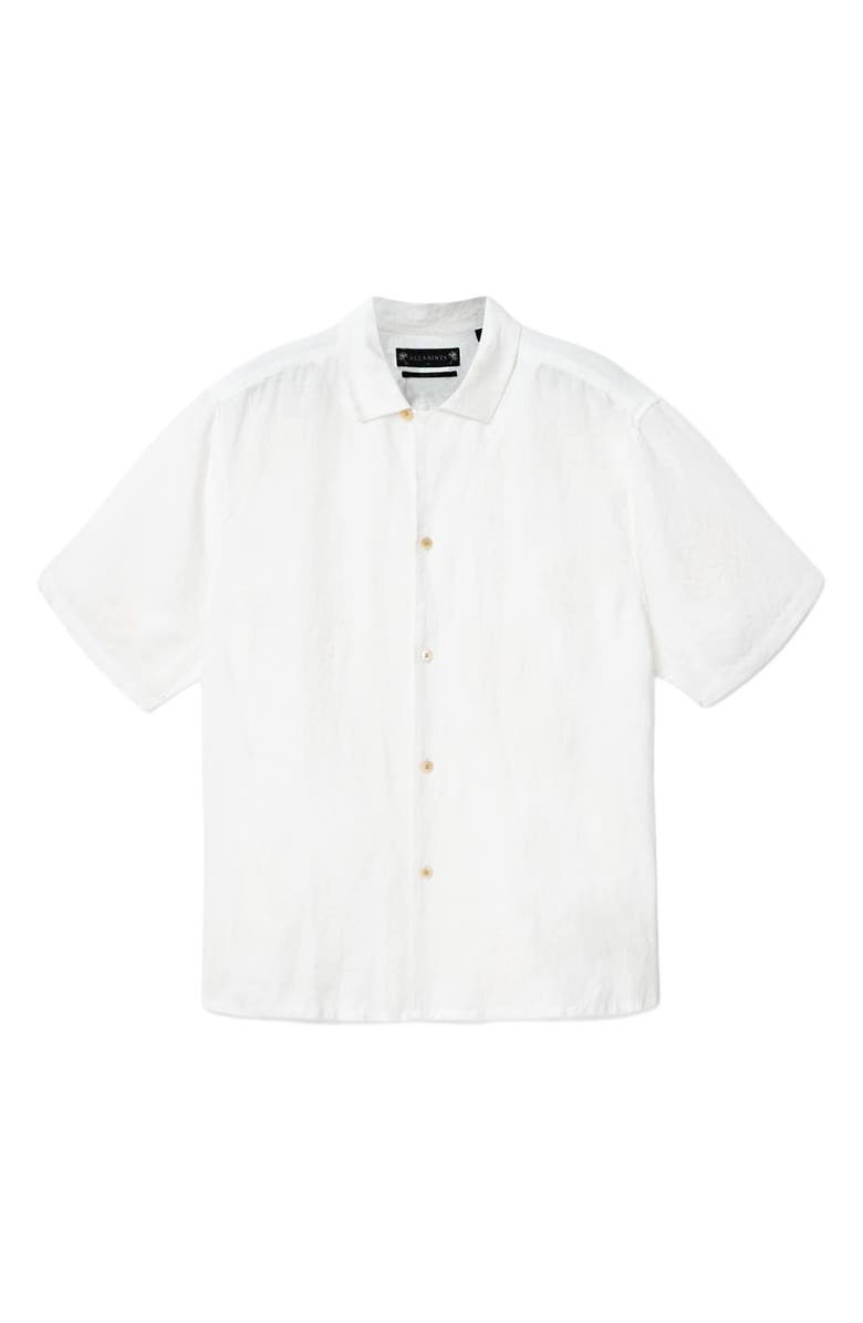 AllSaints Sepal Embroidered Linen Camp Shirt, Alternate, color, White