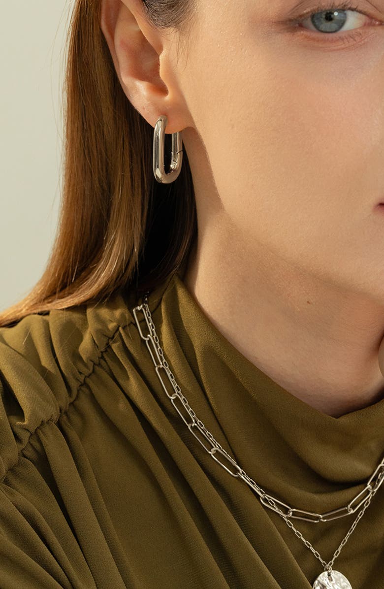 Bearfruit Jewelry Angie Rectangular Hoop Earrings, Alternate, color, Silver