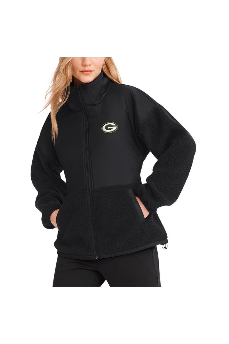 Women's DKNY Sport  Black Green Bay Packers Drew Mixed Media Full-Zip Jacket, Alternate, color, Black