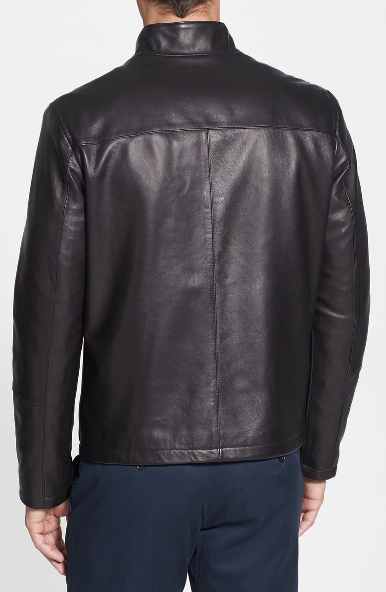 Cole Haan Lambskin Leather Moto Jacket, Alternate, color, Black