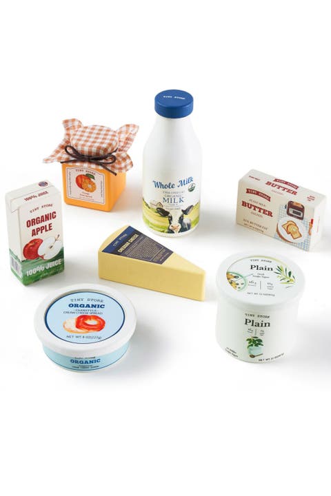 Organic Wooden Dairy and Drinks Play Food Set for Kids,7 Piece