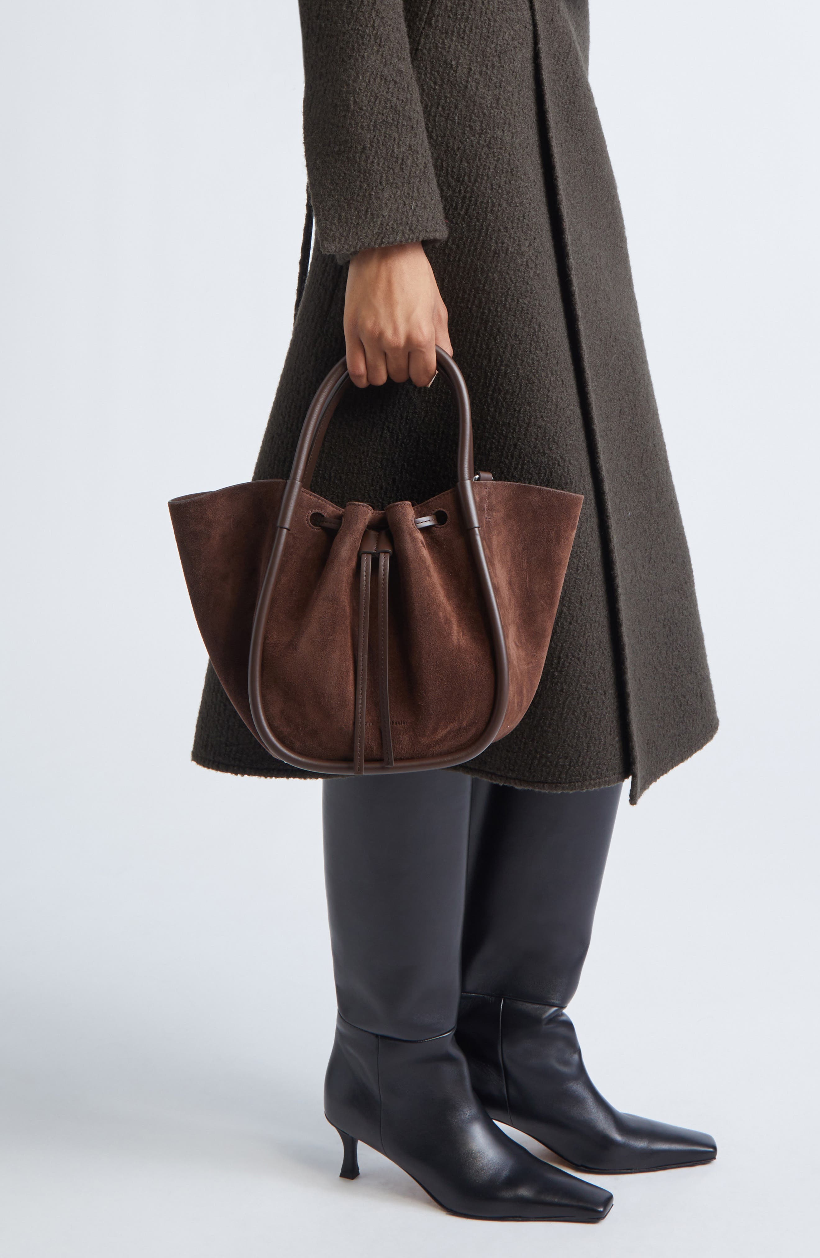 Proenza Schouler Small Ruched Suede Tote, Alternate, color, Chocolate