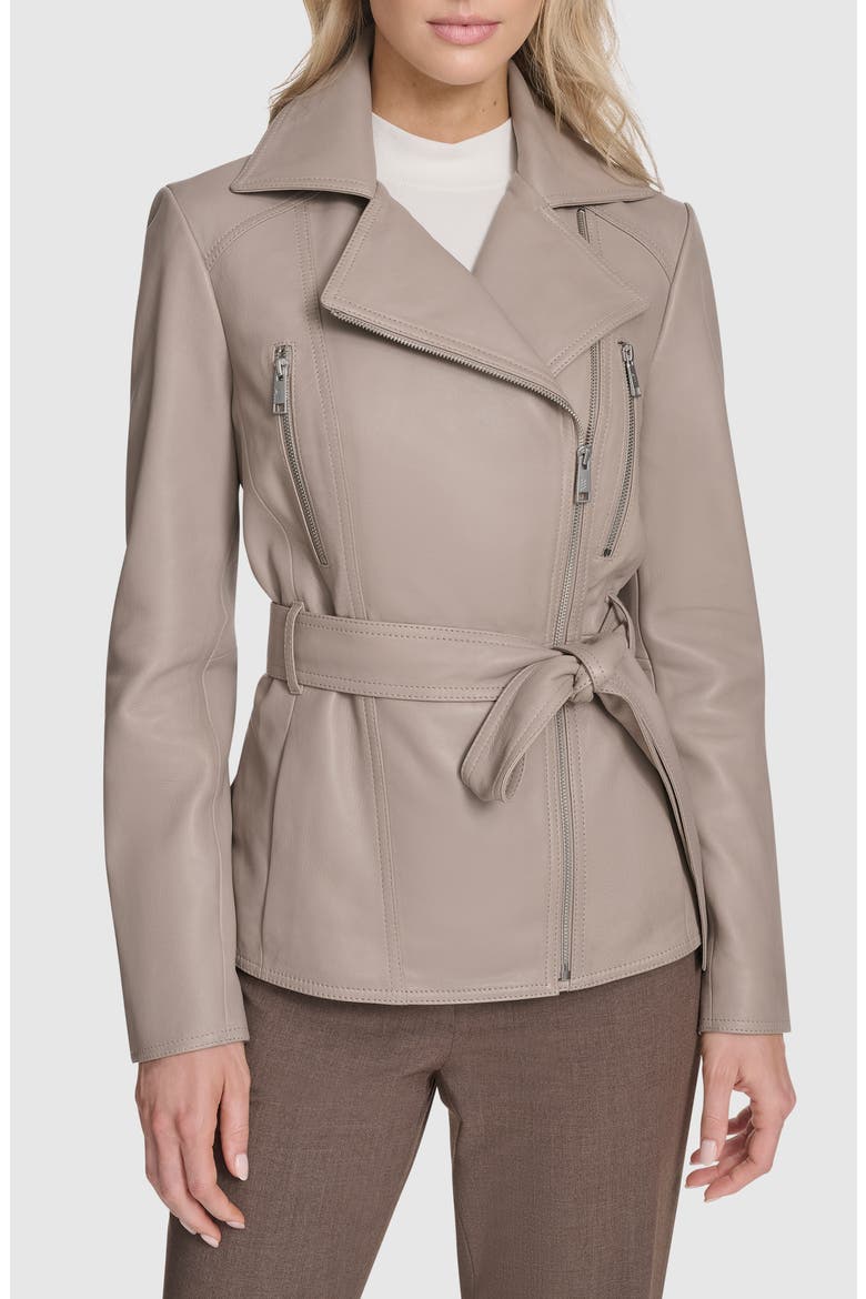 Violet Leather Trench Jacket, Main, color, OYSTER