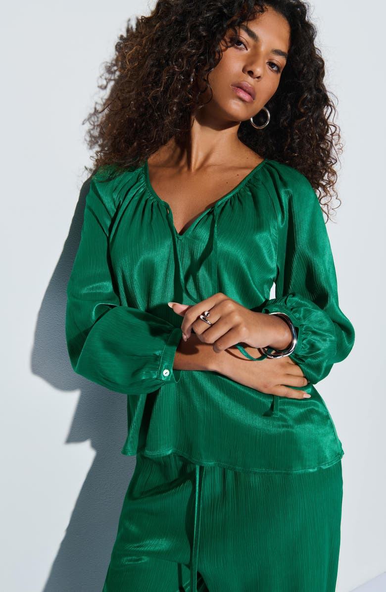 Nation LTD Ellie Tie Neck Satin Top, Alternate, color, Forest