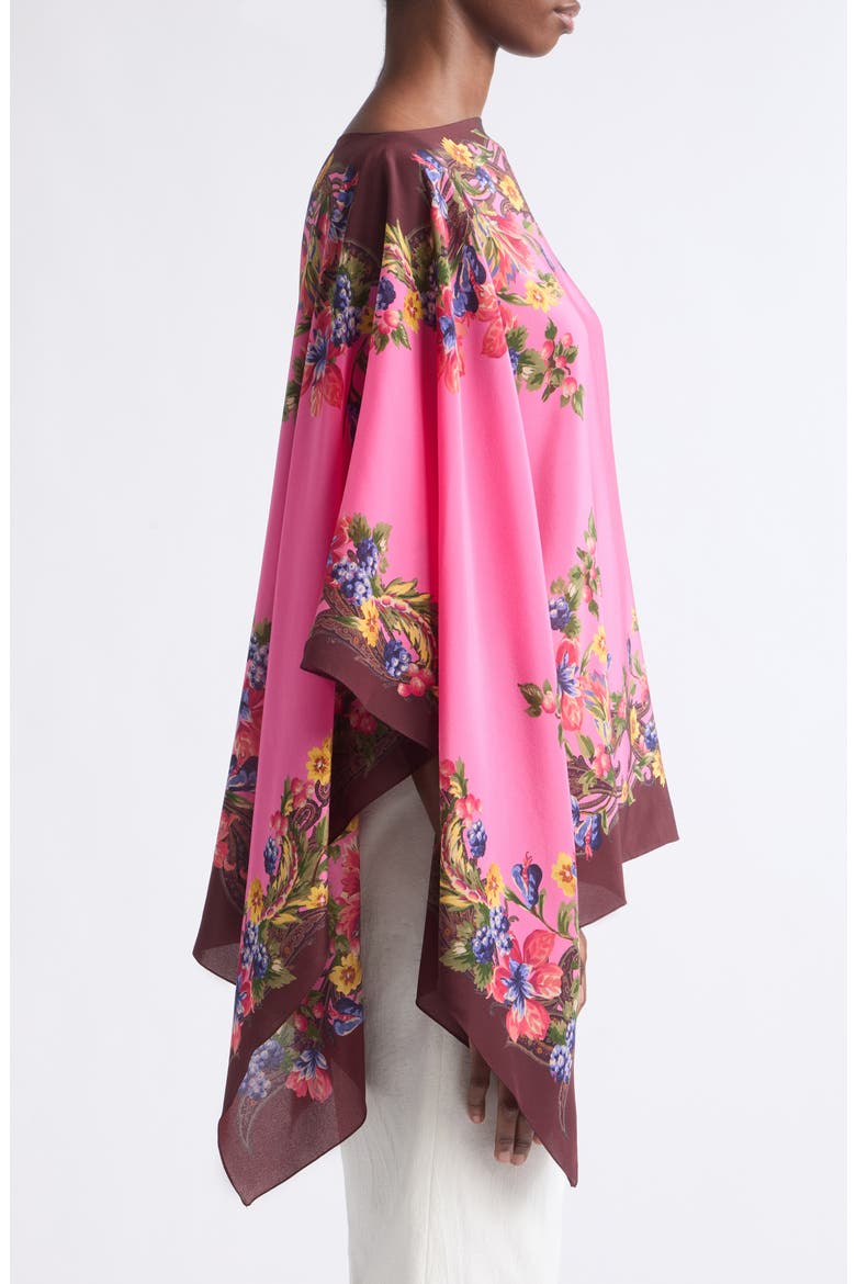 Floral Silk Poncho, Alternate, color, PINK MULTI