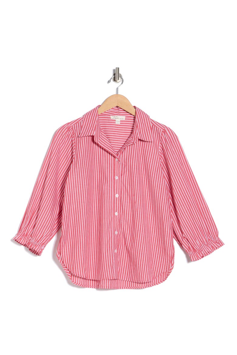 Sunset Striped Button Down Shirt, Alternate, color, CURRANT RED