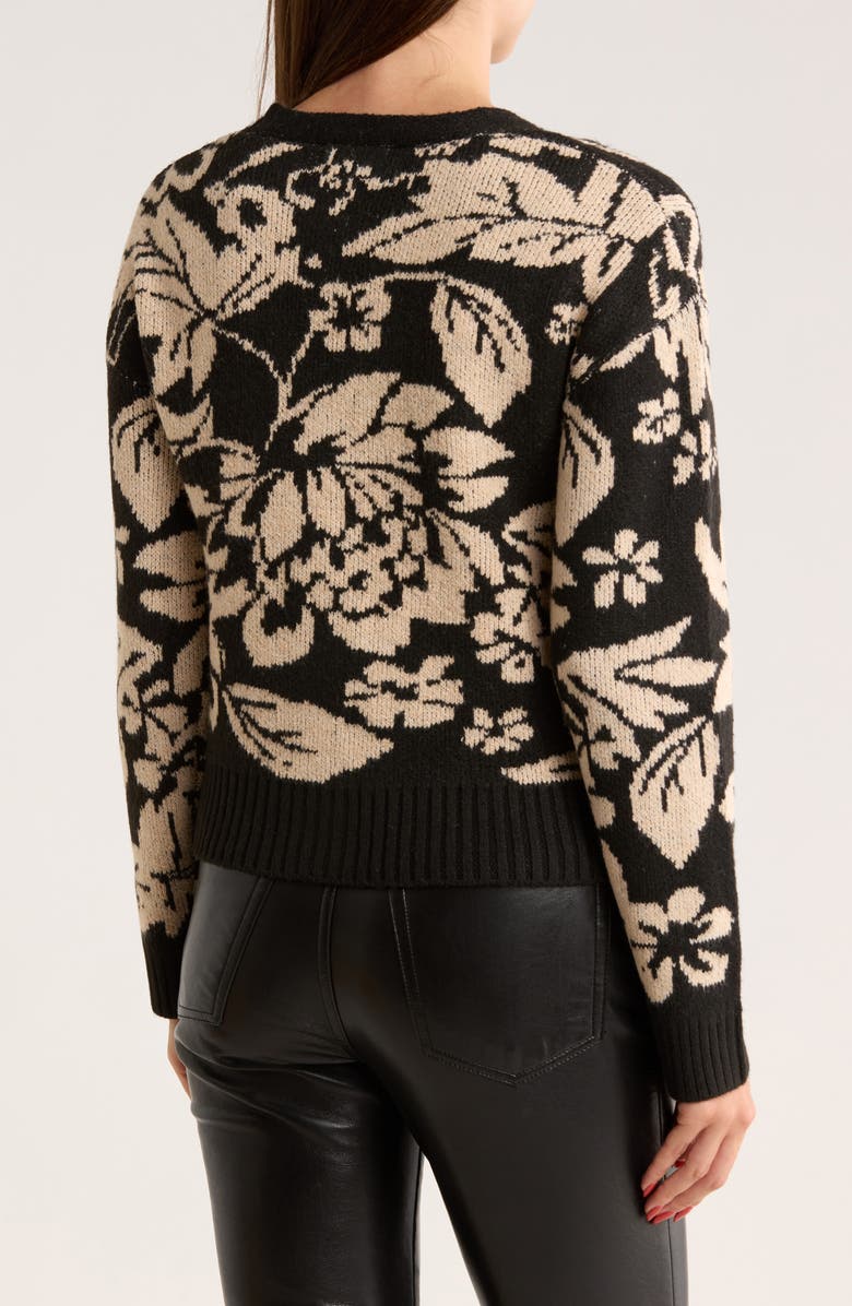 Gemma + Jane Floral Jacquard V-Neck Cardigan, Alternate, color, Black/ Taupe