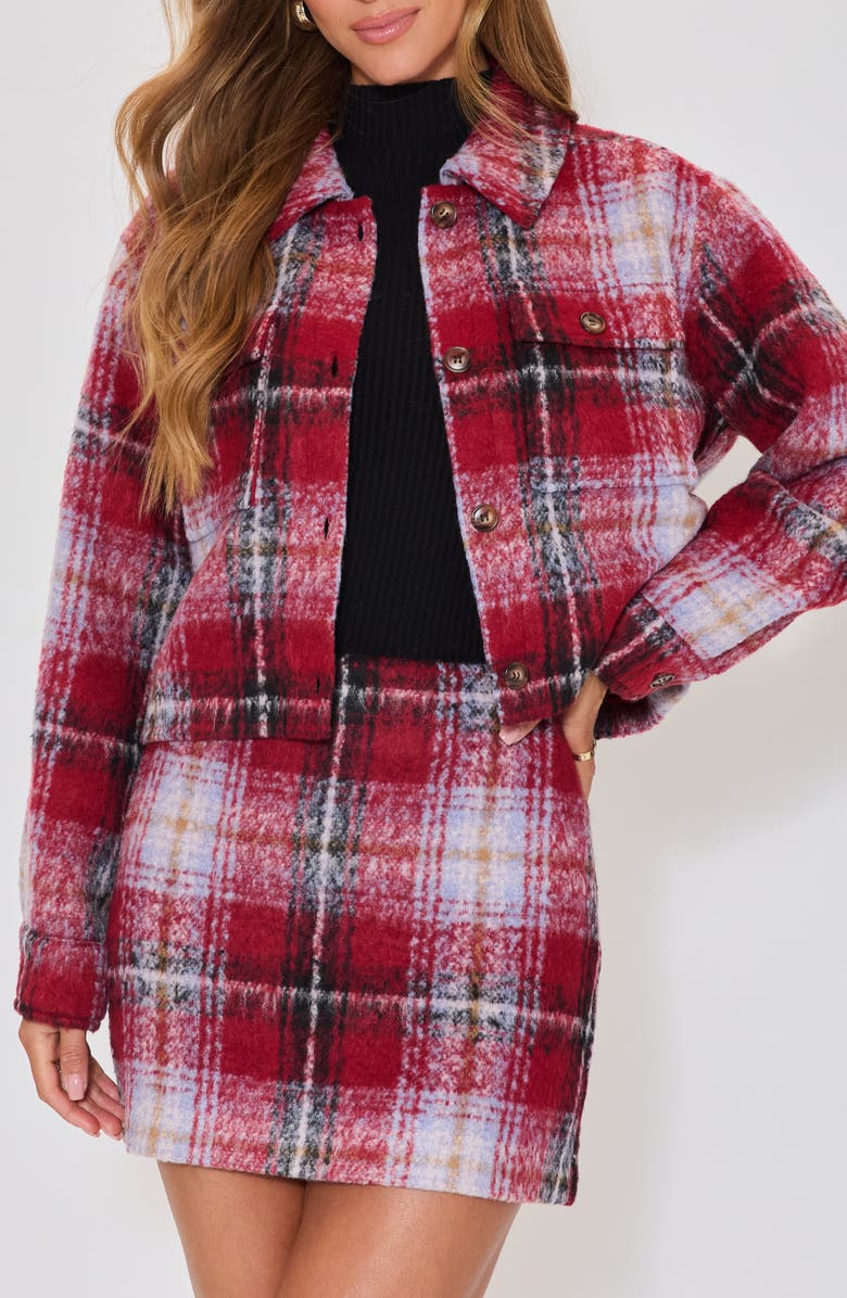 VICI Collection Margaret Plaid Crop Shirt Jacket, Alternate, color, Burgundy Multi