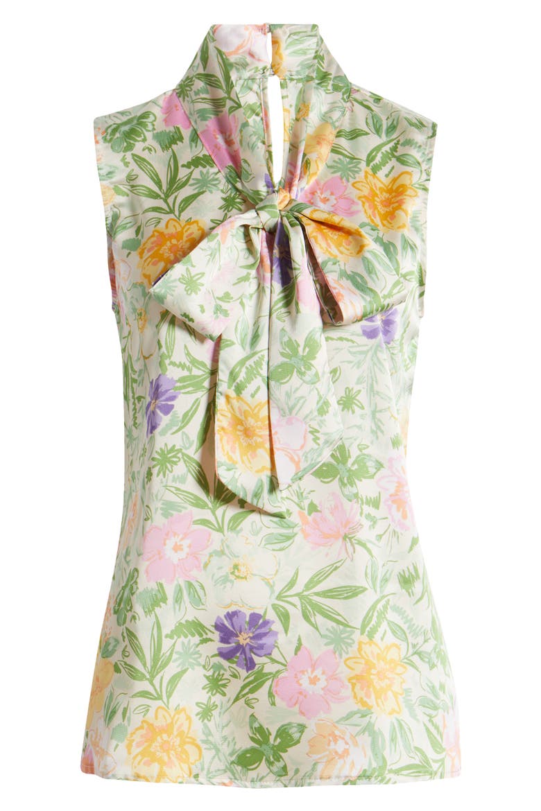 Floral Bow Neck Sleeveless Charmeuse Top, Alternate, color, FLORAL MULTI