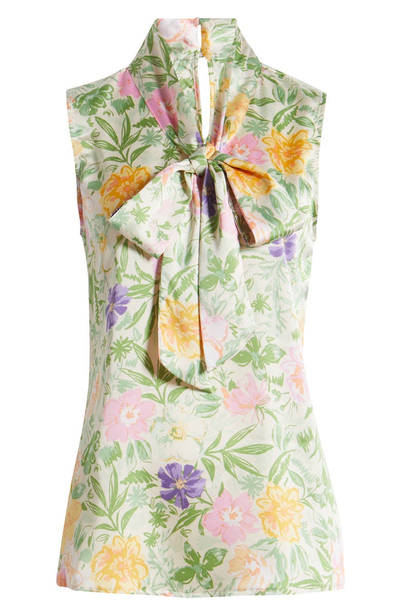 Tahari ASL Floral Bow Neck Sleeveless Charmeuse Top, Alternate, color, Floral Multi