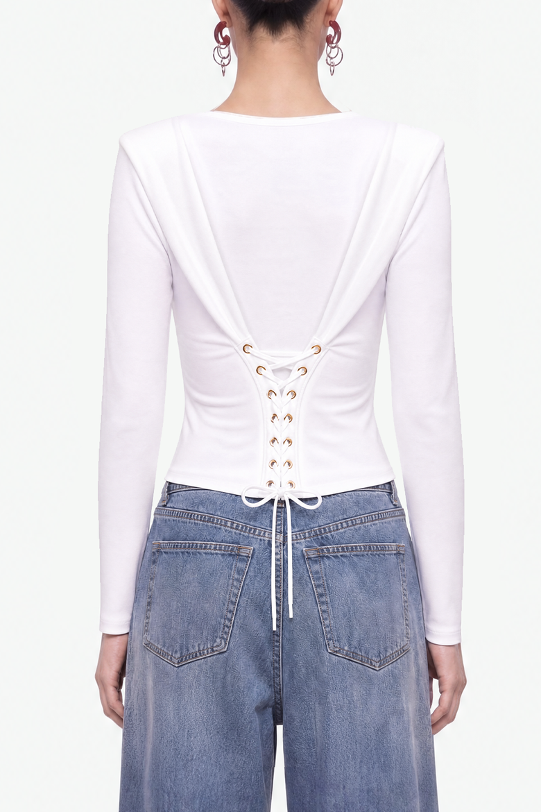 Eyelet Lace Up Blouse, Alternate, color, White