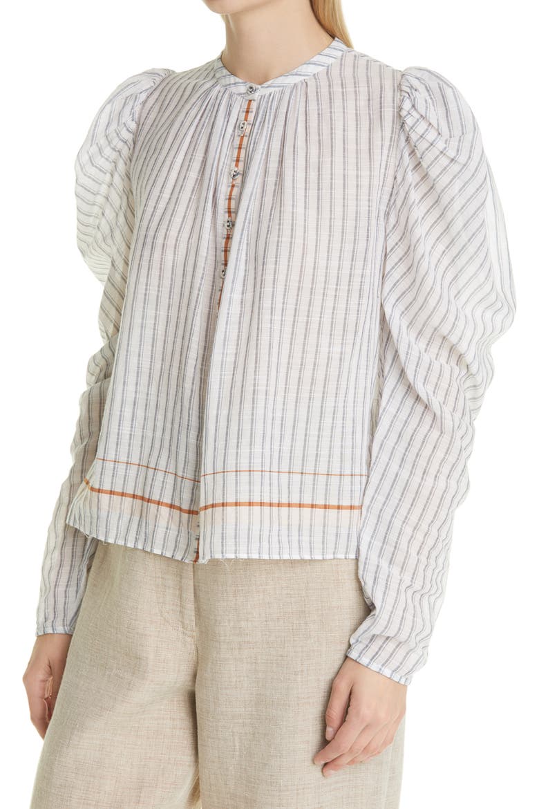 Nour Stripe Gathered Sleeve Blouse, Alternate, color, CLOUD