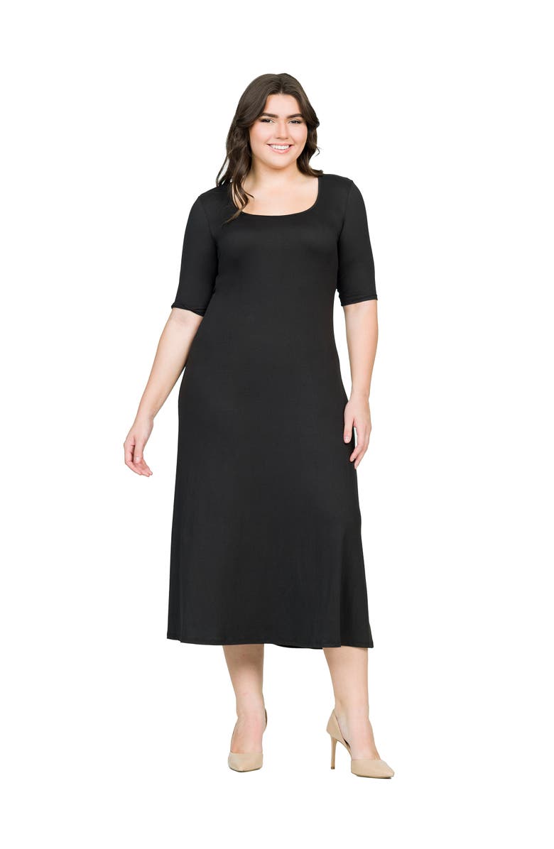 24seven Comfort Apparel Elbow Length Sleeve Maxi Dress, Main, color, Black