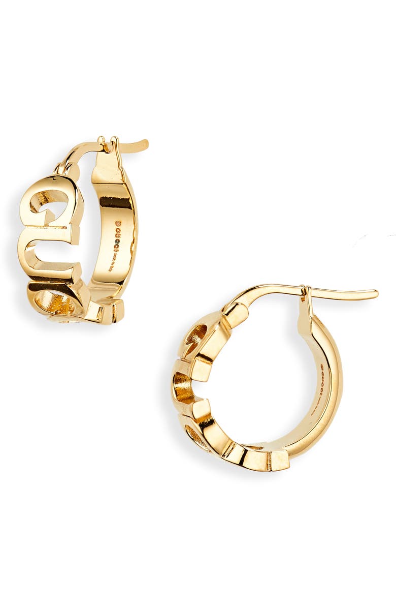 Gucci Logo Script Hoop Earrings, Main, color, 