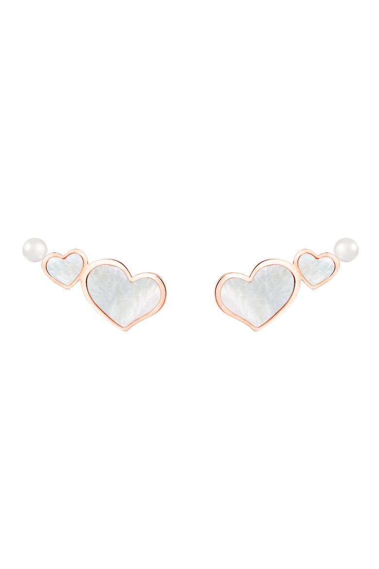 Mother-of-Pearl & Freshwater Pearl Heart Stud Earrings, Main, color, WHITE