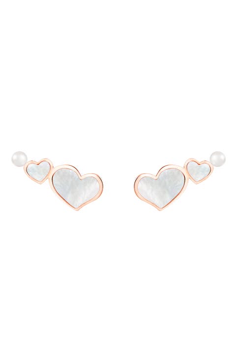 Mother-of-Pearl & Freshwater Pearl Heart Stud Earrings