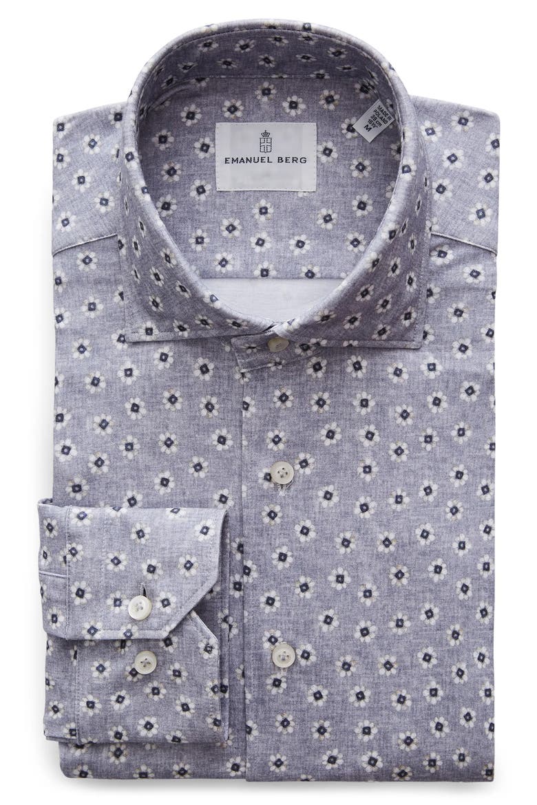 4Flex Modern Fit Floral Knit Button-Up Shirt, Alternate, color, MEDIUM GREY