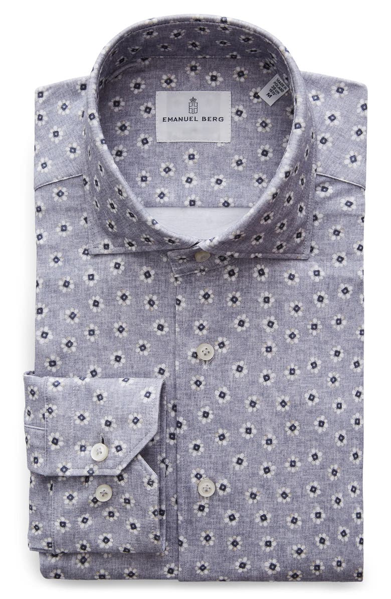Emanuel Berg 4Flex Modern Fit Floral Knit Button-Up Shirt, Alternate, color, Medium Grey